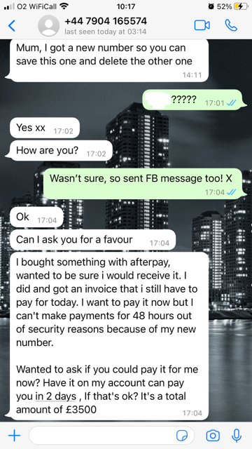 WhatsApp message scam