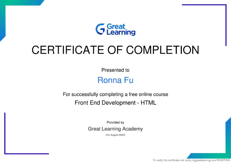 Front End Development HTML Certificate