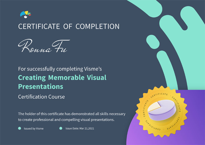 Visme certificate